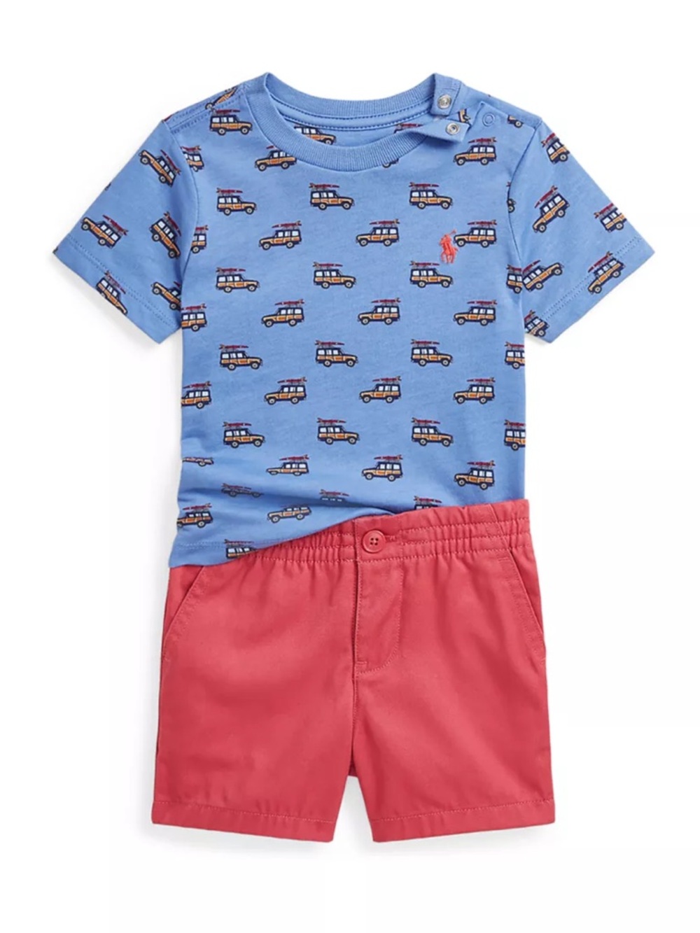Ralph Lauren Blue Car-Print Short Sleeve Top with Shorts Set